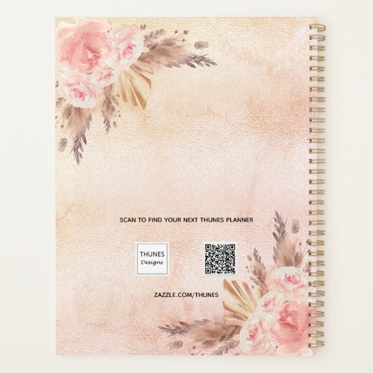 Pampas gras roos gouden bloemen naam 2025 planner (Achterkant)