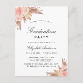 Pampas gras roos gouden blos Graduatie partij Uitnodiging Briefkaart (Voorkant)