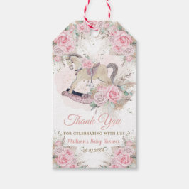 Pampas Gras Roze Bloemen Schommelend Paard Baby Sh Cadeaulabel