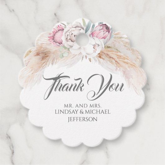 Pampas gras roze bloemenbruiloft dank u bedankjes labels (Voorkant)