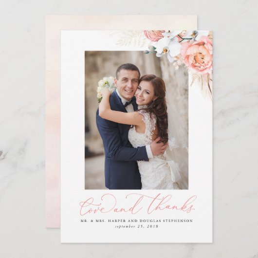 Pampas gras roze bloemenbruiloft dank u bedankkaart (Voorkant / Achterkant)