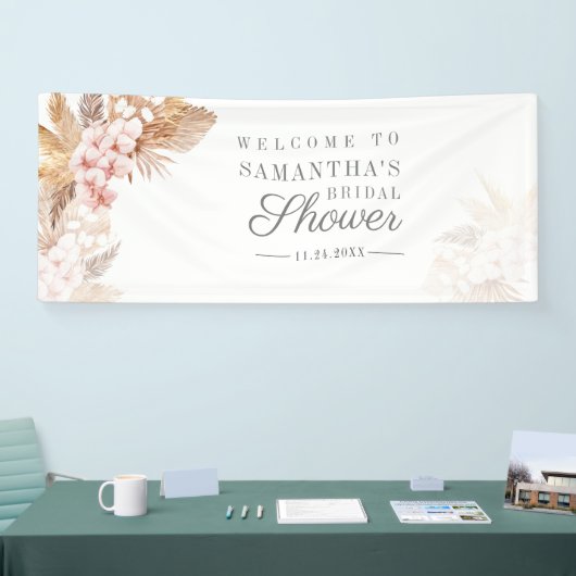 Pampas Gras Roze Bloemige Bruidsdouche Spandoek (Beurs)