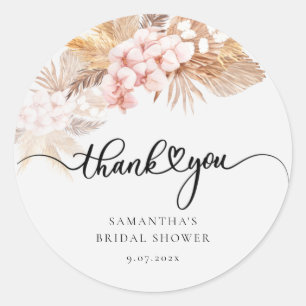 Pampas Gras Roze Bloemige Handgeschreven Bedankt Ronde Sticker