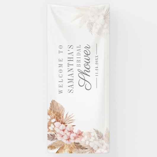 Pampas Gras Roze Bloemrijke Bruidsuitnodiging Spandoek (Verticaal)