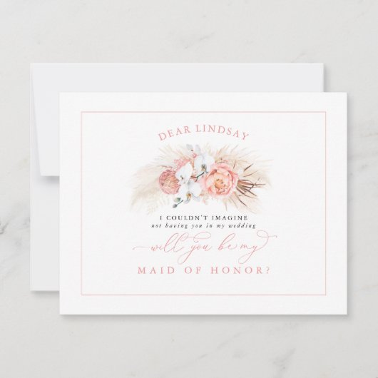 Pampas gras roze bruidsmeisje voorstel uitnodiging (Voorkant)