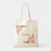 Pampas gras roze goud bloem wit naam tote bag (Achterkant)