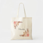 Pampas gras roze goud bloem wit naam tote bag (Voorkant)