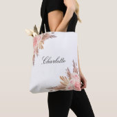 Pampas gras roze goud bloem wit naam tote bag (Dichtbij)