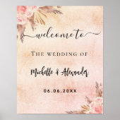 Pampas gras roze goud bloemstuk bruiloft poster (Voorkant)