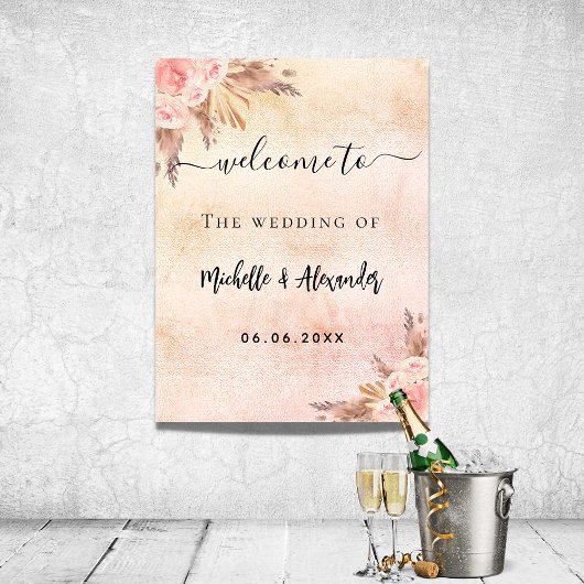 Pampas gras roze goud bloemstuk bruiloft poster