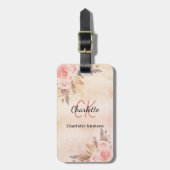 Pampas gras roze gouden bloemen boho naam bagagelabel (Voorkant verticaal)