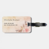 Pampas gras roze gouden bloemen boho naam bagagelabel (Achterkant horizontaal)