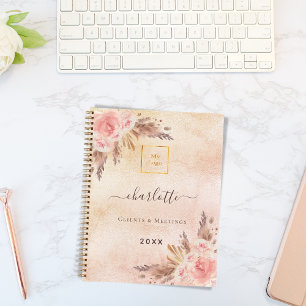 Pampas gras roze gouden bloemen zakelijk logo QR  Notitieboek