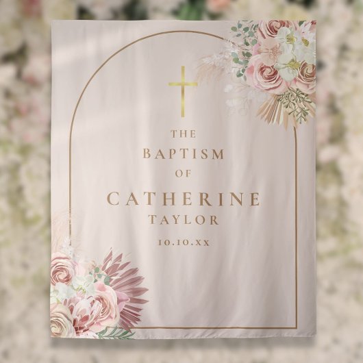 Pampas gras roze gouden boog doop foto achtergrond wandkleed