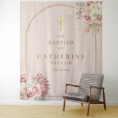 Pampas gras roze gouden boog doop foto achtergrond wandkleed (In situ)