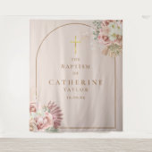 Pampas gras roze gouden boog doop foto achtergrond wandkleed (Voorkant)