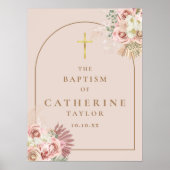 Pampas Gras Roze Gouden Boog Doopbord Poster (Voorkant)