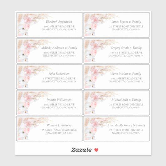 Pampas Gras Roze Naamkaartjes Adreslabels Sticker (Vel)