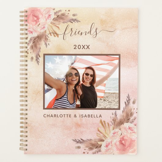 Pampas gras roze roos goudfoto 2023 planner (Voorkant)