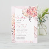 Pampas Gras | Roze Rozen Bloesemende Bruiloftsborr Kaart (Staand voorkant)