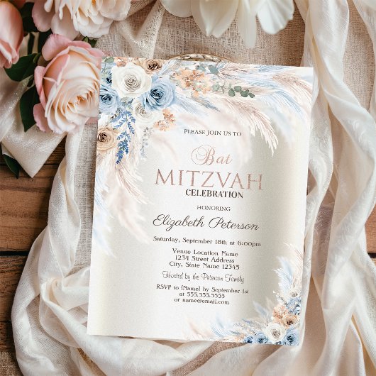 Pampas Gras Rozen Ivoor Bat Mitzvah  Kaart