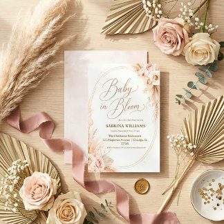 Pampas gras rustieke boho baby in bloei baby showe kaart