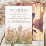 Pampas gras rustieke botanische bruiloft save the date<br><div class="desc">Rustieke, bohemian-stijl pampas gras bruiloft Save the Date kaart. Gepersonaliseerd met uw informatie op de voorkant en uw foto op de achterkant. Neem contact met mij op voor hulp bij uw aanpassingen of om extra matching of coördinatie van Zazzle producten aan te vragen voor uw speciale gelegenheden. Koop deze kaart...</div>