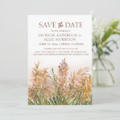 Pampas gras rustieke botanische bruiloft save the date (Staand voorkant)