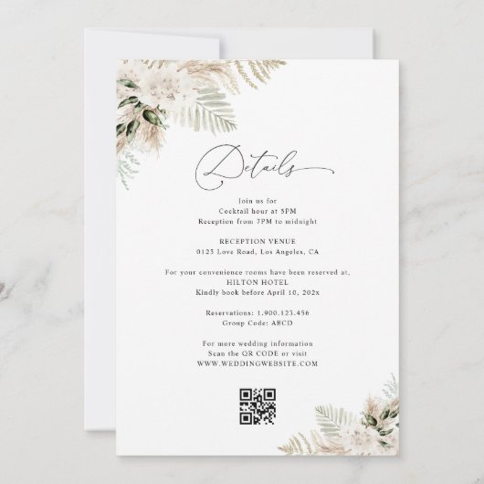 Pampas gras salie groene trouwdag kaart (Achterkant)