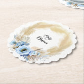 Pampas Gras Stof Blauw Bloemenkrans Boho Zomer Kartonnen Onderzetters (Gekanteld)