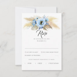 Pampas Gras Stoffig Blauw Bloemen Bruiloft RSVP Kaartje