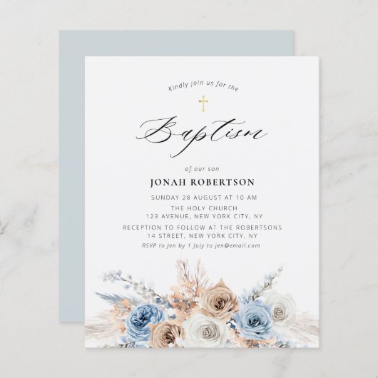 pampas gras stoffige blauwe bloemen ageren baptism (Voorkant / Achterkant)