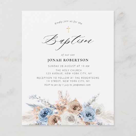 pampas gras stoffige blauwe bloemen ageren baptism (Voorkant)