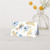 Pampas gras stoffige blauwe bloemen bruiloft plaatskaartje (Achterkant)