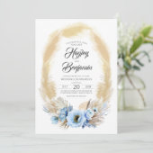 Pampas Gras Stoffige Blauwe Bloemen Tropische Brui Kaart (Staand voorkant)