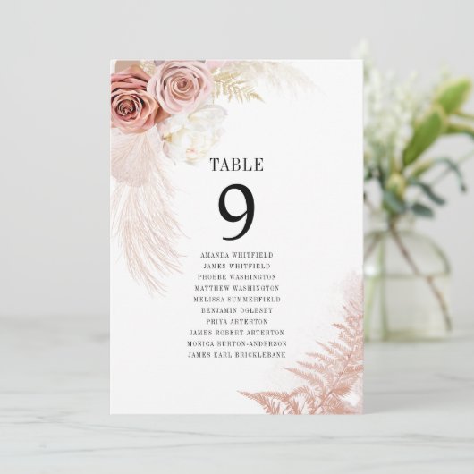 Pampas Gras Tafelnummer Bruiloft Zitschema (Staand voorkant)