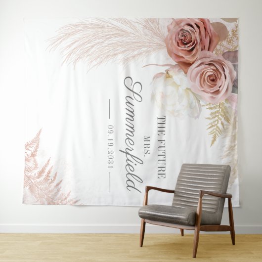 Pampas Gras Tan Bruiloft Feest Fotobooth Wandkleed (In Situ (horizontaal))