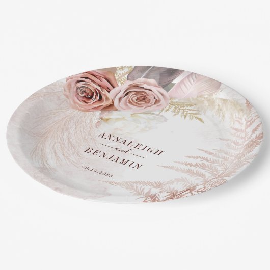 Pampas Gras Terracotta Boho Bruiloft Papieren Bordje (Gekanteld)