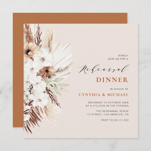 pampas gras terracotta boho repetitief diner kaart (Voorkant / Achterkant)