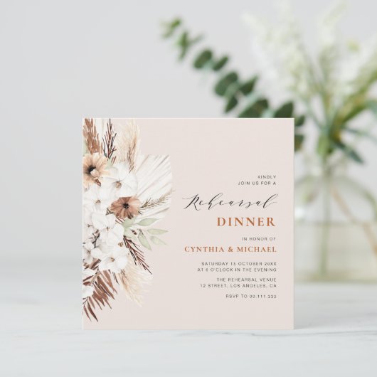 pampas gras terracotta boho repetitief diner kaart (Staand voorkant)