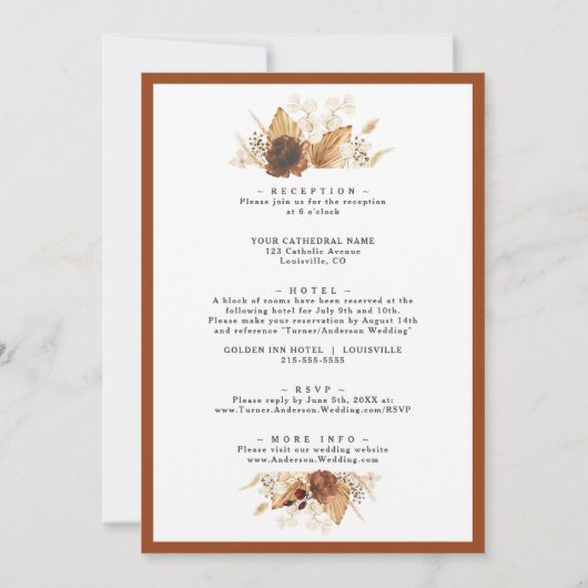 Pampas gras terracotta boog alles in één bruiloft kaart (Achterkant)