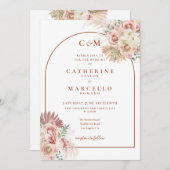 Pampas Gras Terracotta Boog Monogram Bruiloft Kaart (Voorkant / Achterkant)