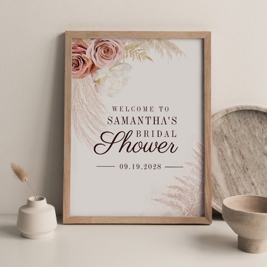 Pampas Gras Terracotta Bruiloft Welcome Bord Poster