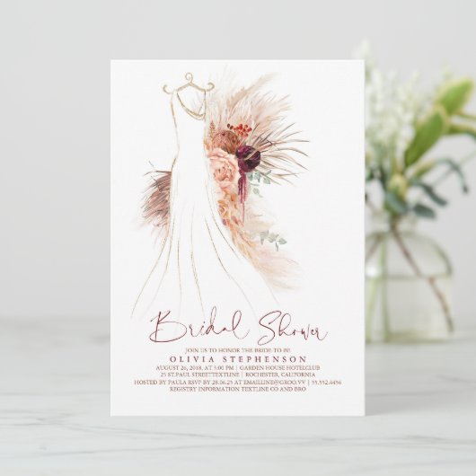 Pampas Gras Trouwjurk Terracotta Bruidsmeisjesfees Kaart (Staand voorkant)