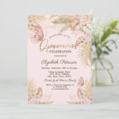 Pampas Gras Vlinders Quinceañera  Kaart (Staand voorkant)