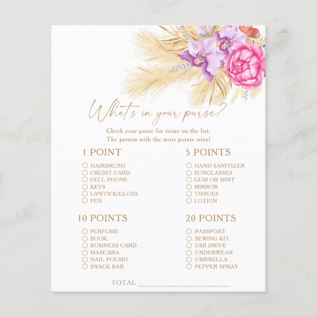 Pampas gras - Wat zit er in je tas spel (Voorkant)