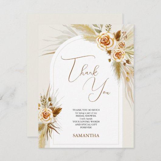 Pampas gras waterverf boho  bedankkaart (Voorkant / Achterkant)