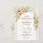 Pampas gras waterverf boho bruiloft kaart (Voorkant / Achterkant)