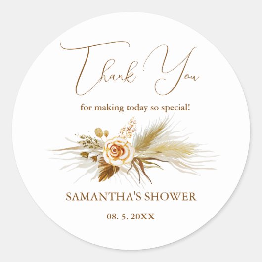 Pampas gras waterverf boho elegant Dank je wel Ronde Sticker (Voorkant)