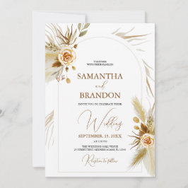 Pampas gras waterverf boho elegante bruiloft kaart